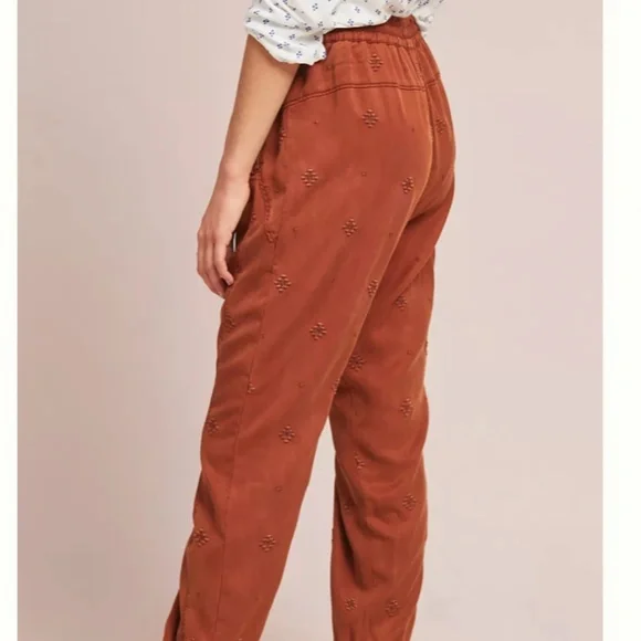 Anthropologie Rowan Embroidered Joggers brown orange (size XS) - Picture 2 of 11